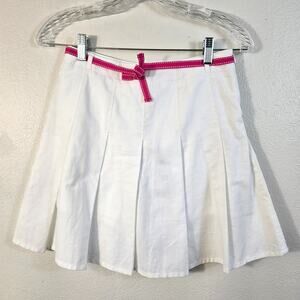 Lands' End Oxford Pleated Tennis Skort Women's 10 White Ribbon Belt Pickleball